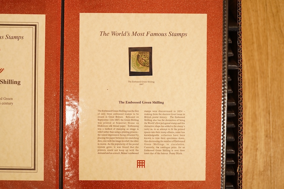 A large collection of stamps in Westminster Collection cases with certificates to include 1856 Queen Victoria 6d Lilac, 1884 10 Shilling ‘Cobalt Blue’ stamp, 1884 Victorian High Value Definitives (2s 6d, 5s, 10s), 1872-7